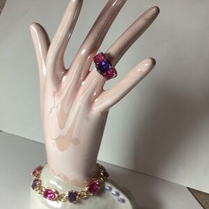 Technibond Pink and Purple Gemstone Bracelet and Ring and Pendant.